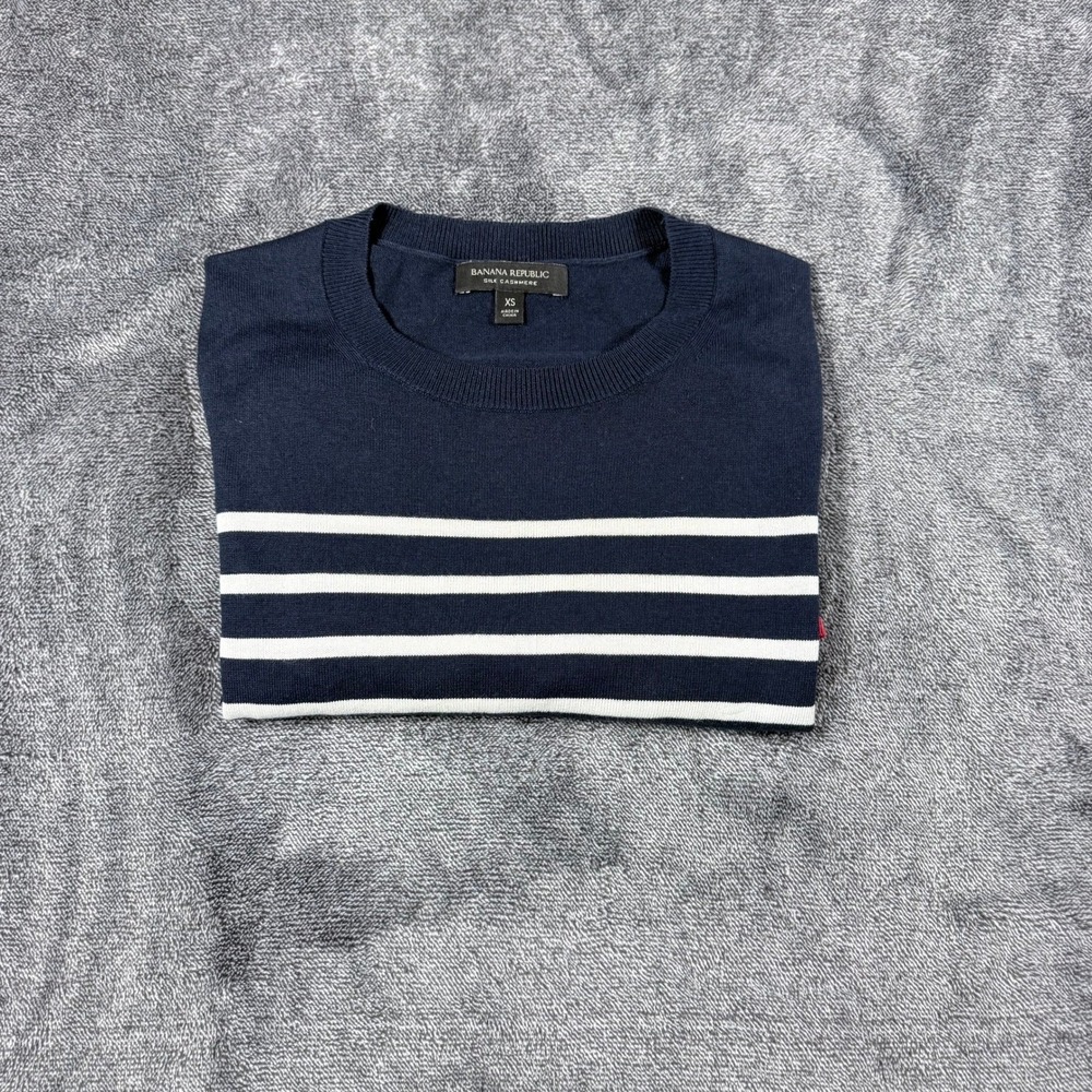 Banana Republic Silk Cashmere Striped Sweater Navy White Red XS Womens Crewneck